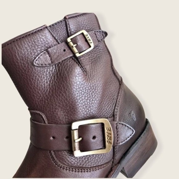 Frye Vicky Belt Buckle Leather Combat Ankle Boot - Picture 10 of 13